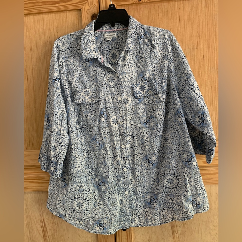 Croft & Barrow Navy and White Floral Shirt Sz 1X